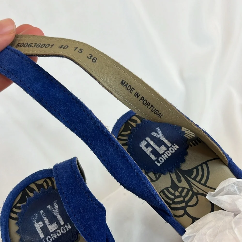 Fly London Royal Blue Suede Sandals w/ Long-Length Strap - Picture 4 of 8